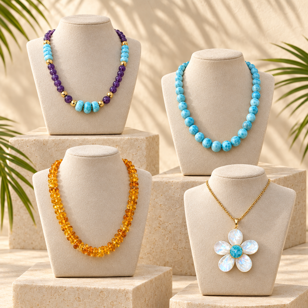 Proposta Collares con quattro collane su espositori da vetrina