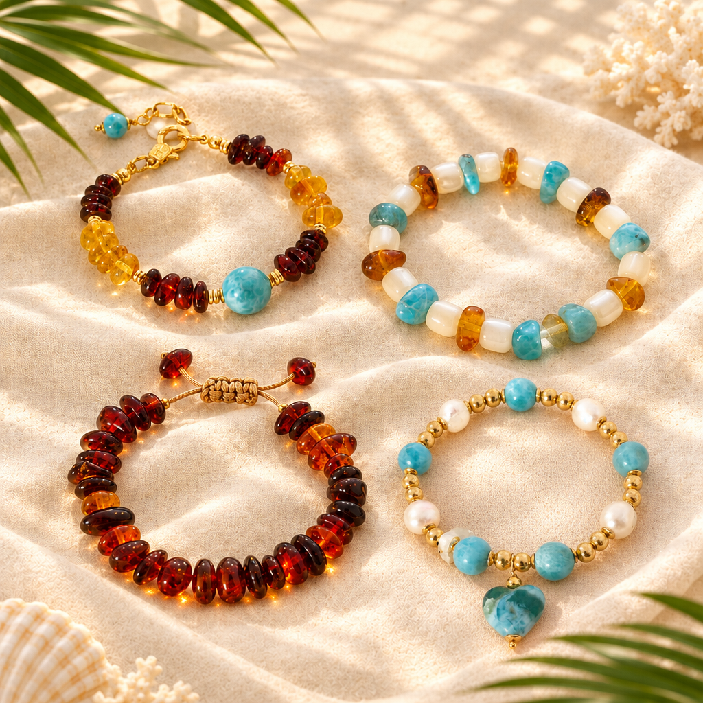 Pulsera Elegancia Caribeña de Larimar y Ámbar