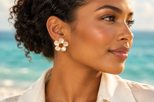 Aretes flor de ámbar y madreperla indossati