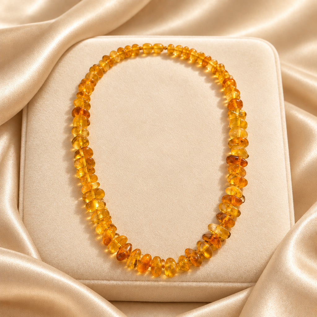 Collar de Chips de Ámbar su velluto avorio e seta champagne