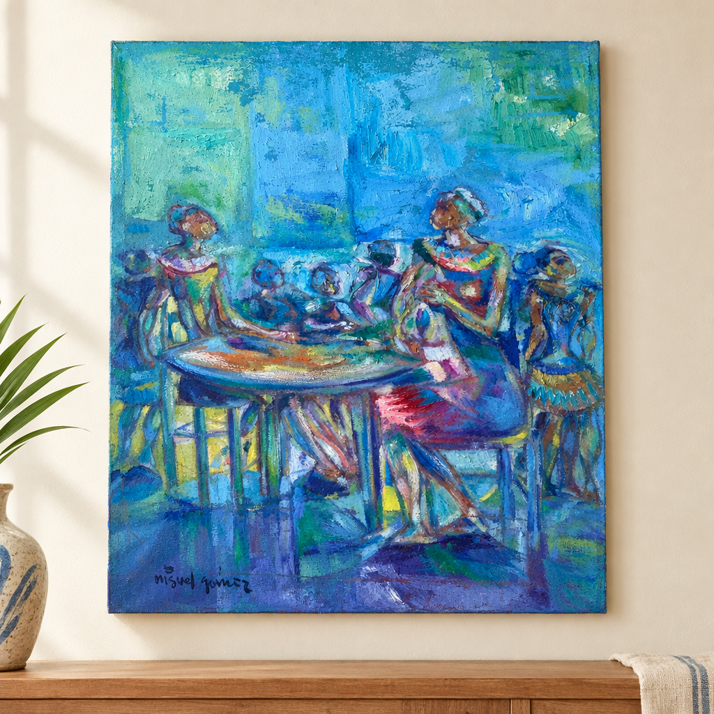 Cuadro Alrededor de la Mesa en un ambiente de casa