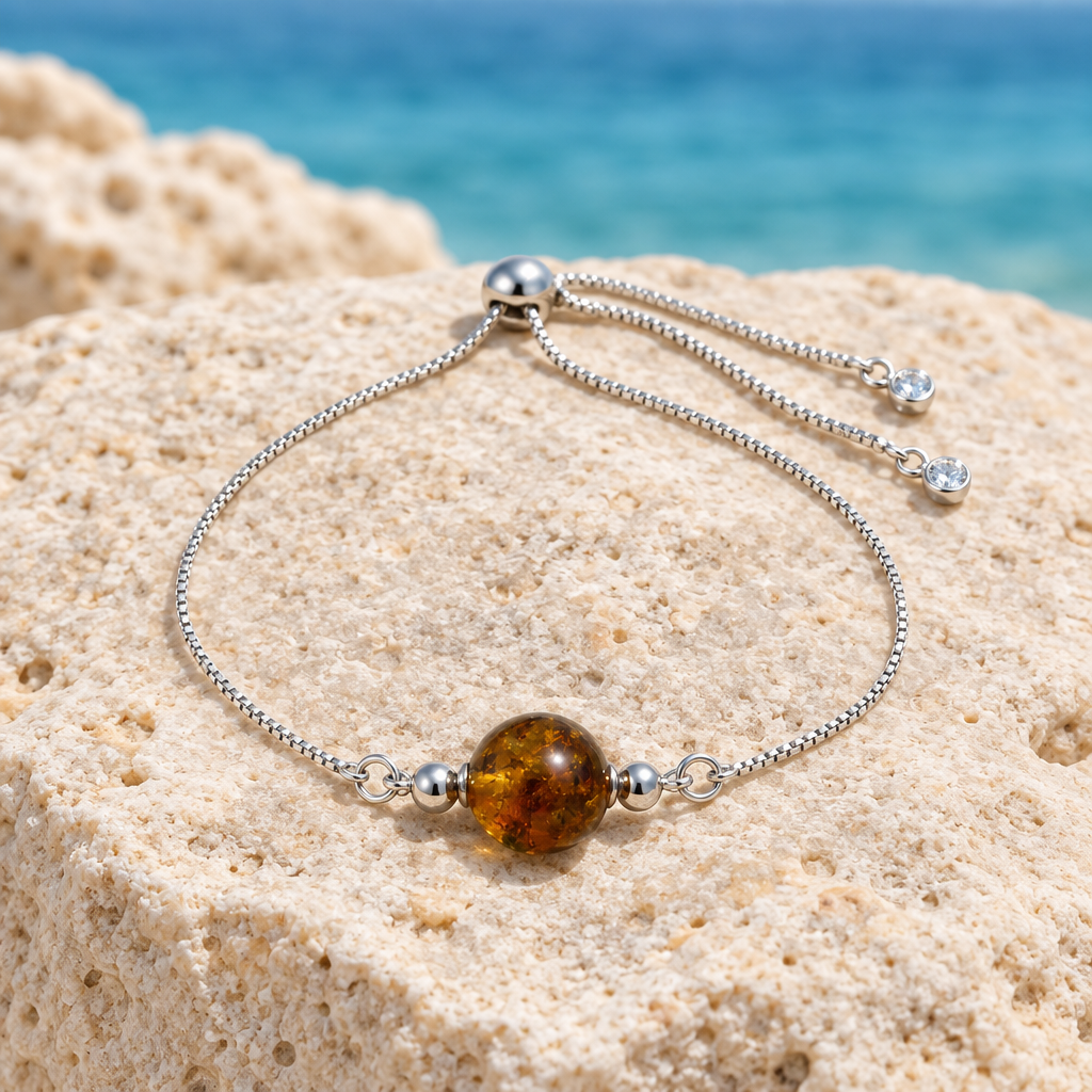 Proposta foto prodotto della pulsera con bola de Ámbar e due zirconie