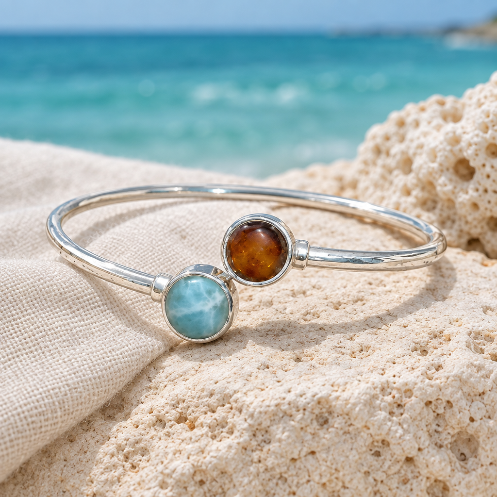 Proposta foto prodotto della pulsera rigida con Larimar e Ámbar