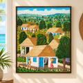 Prova del quadro Pueblo Caribeño con cornice in ambiente caraibico