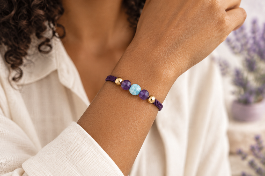 Pulsera de cordón de amatista y larimar indossata